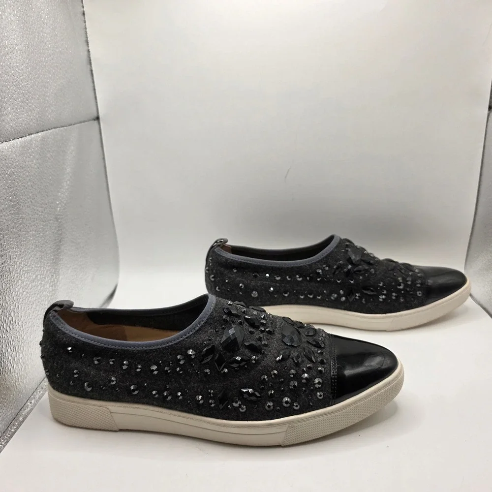 Karl Lagerfeld Paris Crystal Embellished Slip On Sneakers Black Patent Toe 8N
